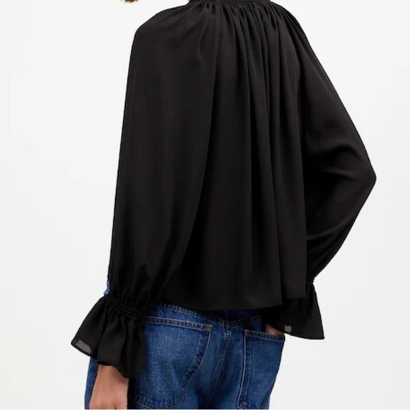 NWT, Madewell Women’s Long-Sleeve Tie-Neck Semisheer Top True Black, Size Medium - Picture 8 of 10